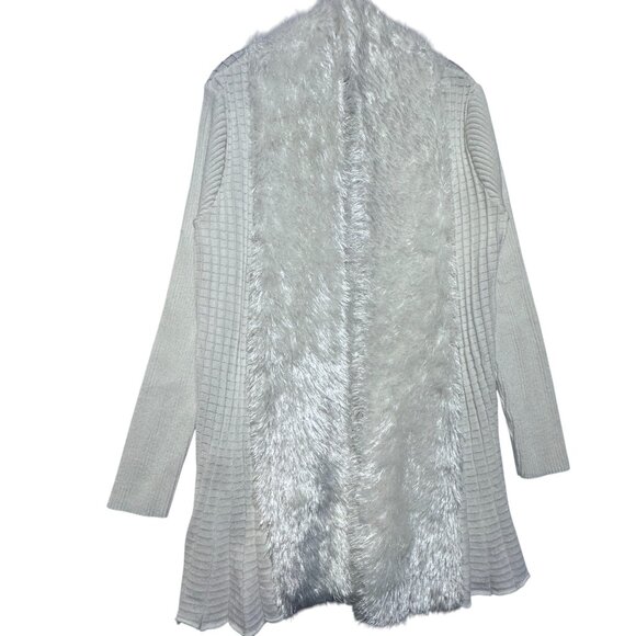 Lauren Michelle Ivory White Faux Fur Open Front Cardigan Size L Long Sleeve - Picture 3 of 11